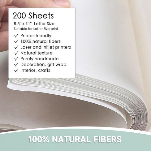 100 Sheets Letter Size 8.5" x 11" Mulberry Paper, Natural Fiber Rice Paper, Decoupage Decorative Tissue Paper for Writing Painting DIY Crafts Calligraphy Gift Wrap(MP-06) in Saudi Arabia