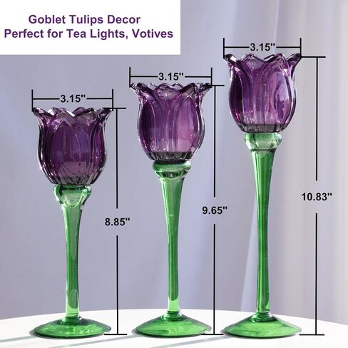 Voho Purple Tulip Tealight Candle Holder لهدايا عيد الفصح ، Tulips Lights Lights Holder Decor لعيد ميلاد الحفلات ، حامل شمعة طويل القامة لزخارف عيد الشكر في عيد الهالوين (مجموعة 3) in Kuwait