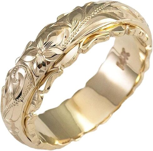 Dainty Engraved Plumeria Flower Ring, 14K Gold Plated Hawaiian Princess Plumeria Flower Scroll Promise Ring Stackable Wedding Engagement Band Jewelry for Women or Men in Saudi Arabia