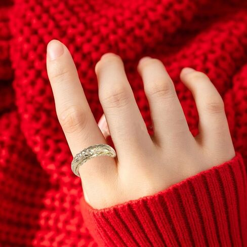 Dainty Engraved Plumeria Flower Ring, 14K Gold Plated Hawaiian Princess Plumeria Flower Scroll Promise Ring Stackable Wedding Engagement Band Jewelry for Women or Men in Saudi Arabia