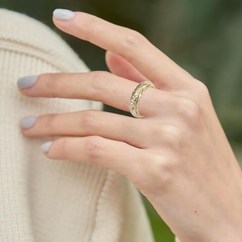 Dainty Engraved Plumeria Flower Ring, 14K Gold Plated Hawaiian Princess Plumeria Flower Scroll Promise Ring Stackable Wedding Engagement Band Jewelry for Women or Men in Saudi Arabia