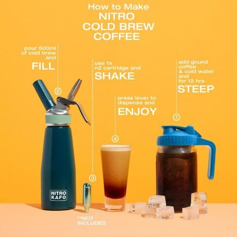 NITRO KAFO 0.5L Nitro Coffee Maker, Aluminum Nitro Cold Brew Coffee Maker with Special Nitro Diffuser Nozzle & Cold Brew Maker with Cold Brew Mason Jar, Includes (10) 2g N2 Cartridges in Saudi Arabia