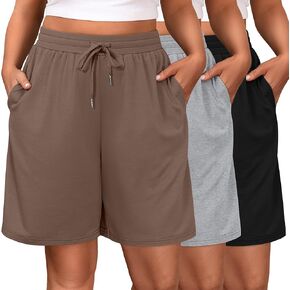 Riyiper 3 Pack Women's Plus Size Shorts Drawstring Bermuda Shorts Casual Wide Leg Knee Length Shorts with Pockets