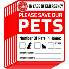 Pet Alert Safety Safety Fire Rescue Sticker 8 شارات على الوجهين ، علامة شارات للحيوانات الأليفة ، يمكن لرجال الإطفاء رؤية تنبيه على النافذة ، لباب المنزل (جولة)