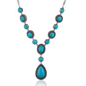 Turquoise Y-shaped Necklace Western Bohemian Style Jewelry Gift Turquoise Pendant Necklaces Jewelry for Women Cowgirls Trendy
