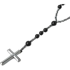 HZMAN Rosary Beads Cross Necklace for Women Relieve Anxiety Black Hematite Y Shape Necklaces Jewelry Gift
