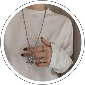 Silver Long Necklace Hollow Star Pendant Necklace Star Of David Necklace Sweater Y Necklace Large Hollow Star Necklace Jewelry for Women(Star)