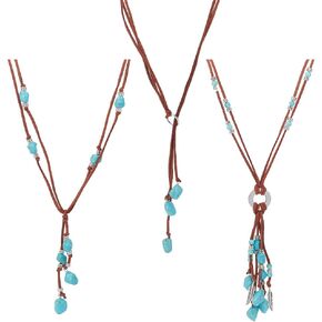 3 Pairs Long Turquoise Necklaces for Women Natural Turquoise Chips Alloy Lariat Necklaces Y-Shape Bohemain Vintage Pendant Necklaces Beaded Jewelry for Christmas New Year Gifts Daily Wear