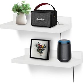 Small Floating Shelf for Wall,9 Inch Wall Mounted Shelf with Cord Hole,Small Display Shelves for Cameras, Webcam, Router,Smart Speaker,Action Figures-2 Pcs（White）