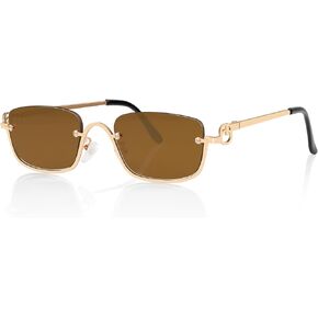 Retro Rectangular Y2k Sunglasses for Women, 2025 Trendy Narrow Gold Semi-Rimless Sun Glasses 90s Sunnies