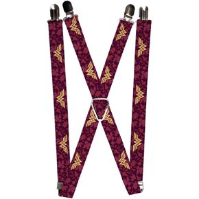 Buckle-Down Suspenders-Wonder Woman Logo/Floral Collage Purple/Pinks/g