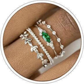 Otxas Silver Stackable Rings for Women Size 6-10 with Cubic Zirconia Dainty Wedding Band Sets for Women Non Tarnish