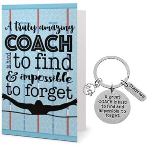 Swim Coach Keychain and Card Gift Set, Swimming Coach Gifts, Great Coach is Hard to Find Coach Keychain