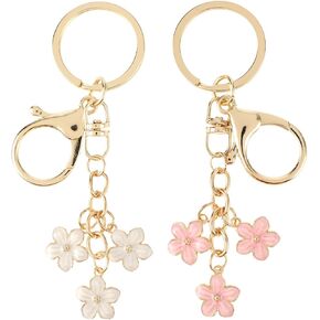 Ouligay 2 Pieces Flower Keychain Pink Keychain for Women with Lobster Clasp Flower Keychains Cute Bag Pendant Decoration (Pink,White)