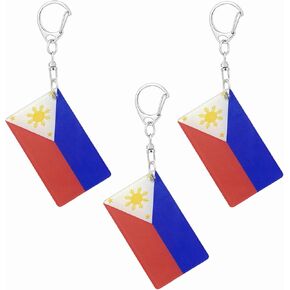 Philippines Flag Keychain Filipino Flags Key Chains Men and Women Style - Double Sided Acrylic D Shape Chains Car Key chain Gifts Decoration (3 Pcs)