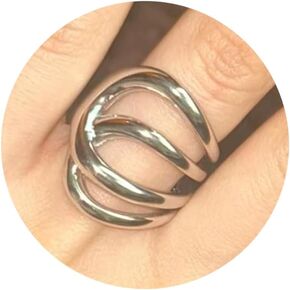 4-in-1 Chunky Interlocked Band Statement Rings for Women, 18K Gold/Silver Plated Crossover Multi-Band Stackable Rings, Non Tarnish Waterproof Fashion Gold Jewelry, Size 6 7 8 9