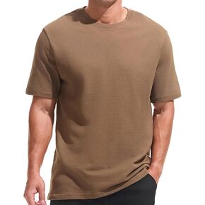 VEIISAR Men's Heavy Weight Crew Neck 100 Cotton Pique Thick T-Shirt