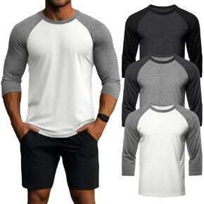Huukeay 3 Pack Men 3/4 Sleeve Derts Cotton Crew Dearball Tirts Romiosture Wicking Tops Athletic Tops