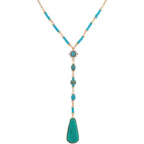 MINACHI Bohemian Created Turquoise Beaded Y-Necklace, Multi-Size Beads, Drop Pendant, Dainty Elegant Jewelry for Women