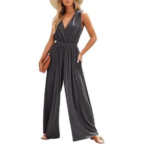 Prettygarden Womens Jumpsuit Summer 2025 Cross v Neck Oliveless قطعة واحدة