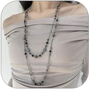 Long Silver Necklace for Women Layered Flower Beaded Necklace for Women Dainty Boho Vintage Necklace Y2k Jewelry Sunmmer Vacation Jewelry Gift Trendy