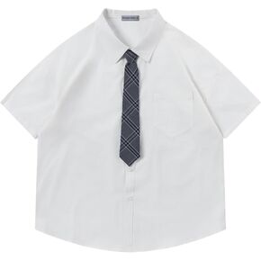 Aelfric Eden Mens Button Down Shirts Oversized Unisex Plaid Tie Short Sleeve Shirt Casual Summer Tops
