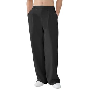 Susclude Mens Casual Dress Pants Pleated Wide Leg Baggy Pants Slacks Relaxed Fit Lightweight Work Trousers for Men