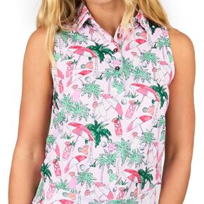 Women's Sleeveless Golf Polo - Fitted Buttoned Polo Shirt