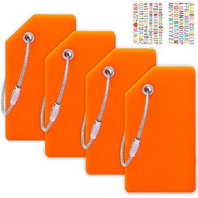 Suitcase Tags 2 Pack Durable Silicone Quickly Spot Luggage Labels with DIY Alphabet Stickers Travel Identifier Tags for Backpacks (Orange * 1 DIY Sticker)