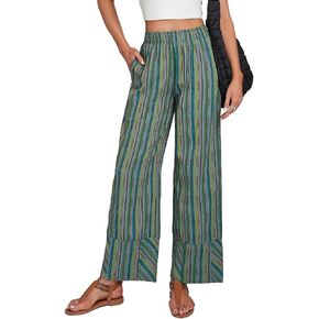 Striped Palazzo Pants for Women Summer Casual Elastic High Waisted Wide Leg Beach Pants Travel Vacation Outfits