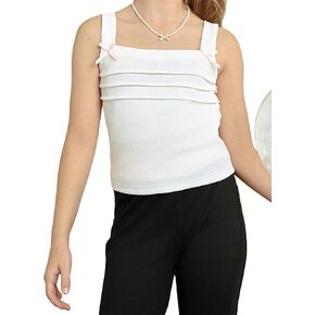 SHENHE Girl's Square Neck Bow Tank Pleated Wide Strap Sleeveless Cute Summer Holiday Top