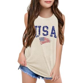 QBily American Flag 4th من يوليو قمم الدبابات للفتيات Kids Day Summer Independence Bow Printedless Graphic Tirt