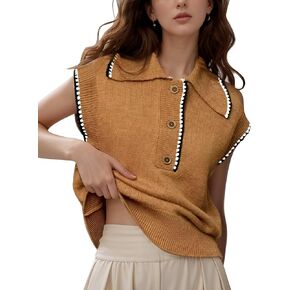 Flygo Womens Sweater Vest Lapel Button Down Sleeveless Tank Tops Cap Sleeve Knit Pullover Summer Spring Sweaters Vest Top