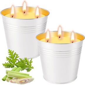 Citronella Candles Outdoor, 2 Pack 32oz Citronella Candle Set, 3-Wick Metal Bucket, 100-Hour Burn Time Each, Soy Wax Large Outdoor Candles for Patio, Home, Indoor, Deck, Backyard & Camping