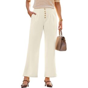 Dokotoo Wide Leg Pants Woman Elastic High Waisted Waffle Knit Dressy Casual Trousers Pants with Pockets in Kuwait