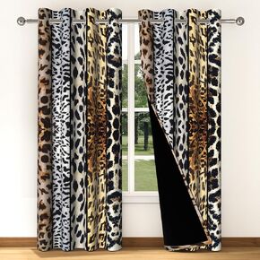 Wild Animals Print Blackout Curtains 63 Inches Length 2 Panels Leopard Window Drapes for Bedroom Cheetah Print Living Room Window Curtains Grommet Room Darkening Thermal Insulated 42x63