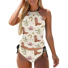 Womens Tankini البطن السيطرة على ملابس السباحة الغربية Booh Booho American American Dring Side 2 قطعة بدلة السباحة