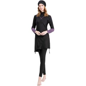 Women's Muslim Swimwear Long Sleeve Burkini Full Cover Swimsuit Hijab Rash Guard, 3pcs Set