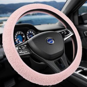 Soft Steering Wheel Cover Cute Light Pink Warm Car Wheel Cover for Women Universal Fit