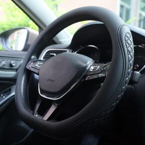 Leather Steering Wheel Cover Compatible with Nissan Altima Rogue Pathfinder Sentra Maxima Versa Kicks Sport D Shaped Flat Bottom Steering Wheel Car Accessories, Black Microfiber Leather 2025
