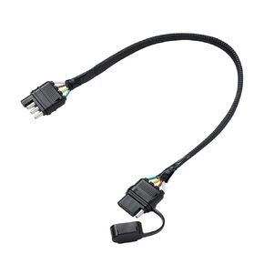 12" 4-Way 4 Pin Trailer Wiring Harness Kit - 16AWG Pure Copper, Rubber Dust Cover, Nylon Mesh Tube - Male & Female Plugs for Trailer Lights