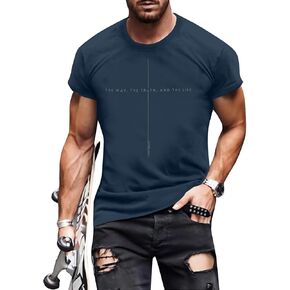 Christian Shirt Mens:The Way The Truth The Life Letter Printed Tshirt Jesus Faith Crew Neck Short Sleeve Top