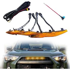 4-PCS LED Amber Lights for 2014-2023 Toyota 4Runner TRD Pro Grille, Including SR5, TRD Off-Road, Limited, TRD Pro, Venture, Trail with Fuse & Wire Harness (Smoke Shell/Amber Light)