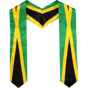 2 Pack Jamaica Jamaican Nation Flag Graduation Stole, Satin Embroidery Graduation Sash for International Students, 72 Inch Length