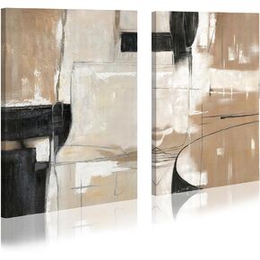 Wallsup Decor Abstract الأشكال الهندسية الرسوم التوضيحية الحديثة اللوحة التجريدية جدار الفن - ديكور جدران أسود وبني لغرفة المعيشة غرفة نوم المكتب (براون وبلكاك ، 16 * 11)