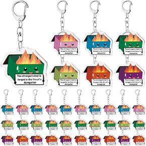 Quelay 96 Pcs Emotional Support Gifts Dumpster Fire Acrylic Keychains 2025 Nurse Teacher Employee Appreciation Gifts (Colorful)