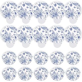 Roowest 20 Pcs Wedding Folding Hand Fans Blue Chinoiserie Floral Round Shaped Lightweight Folding Fan with Plastic Handle and Storage Bag for Summer Tea Party Wedding Favors Bridal Shower Parties