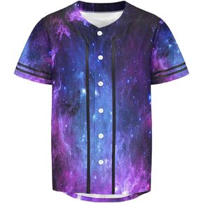 Outer Space Stars Nebula Galaxy Men's Baseball Jersey Short Sleeve Starry Night Sky Adult Button Down Shirts Uniform XS