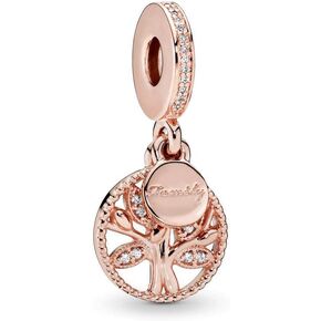 Rose Gold Family Heritage Dangle Cubic Zirconia Charm 925 Sterling Silver Pendant,Jewelry Beads Gifts for Women Bracelet&Necklace A0047