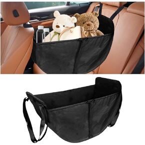 Car Seat Organizer - Large Capacity Passenger Seat Organizer, Collapsible Car Hammock Storage Bag Auto Backseat Organizer, Reusable Tote with Drawstrings, Road Trip Essentials for Adults Kids (Black)